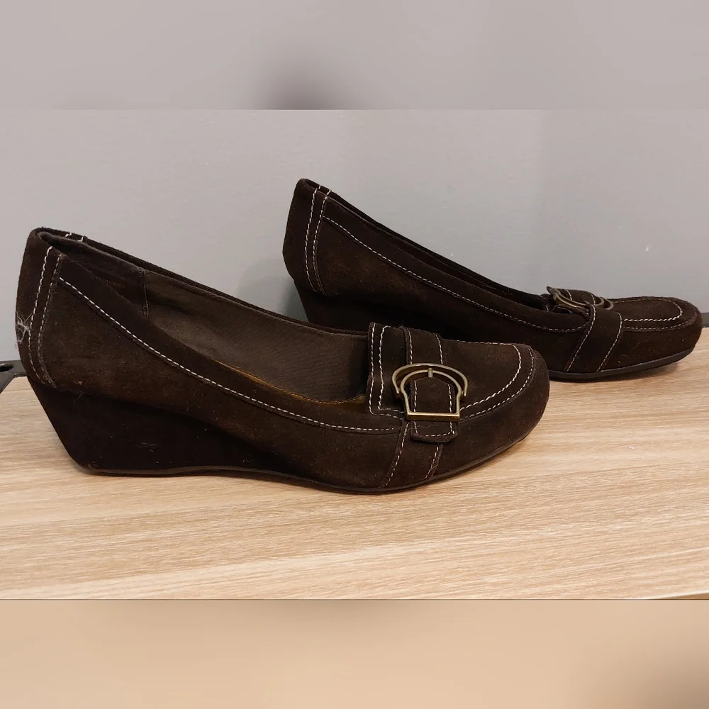 Kelly & Katie Wedge Loafers Brown Leather Officecore Preppy Shoes Basic- 11